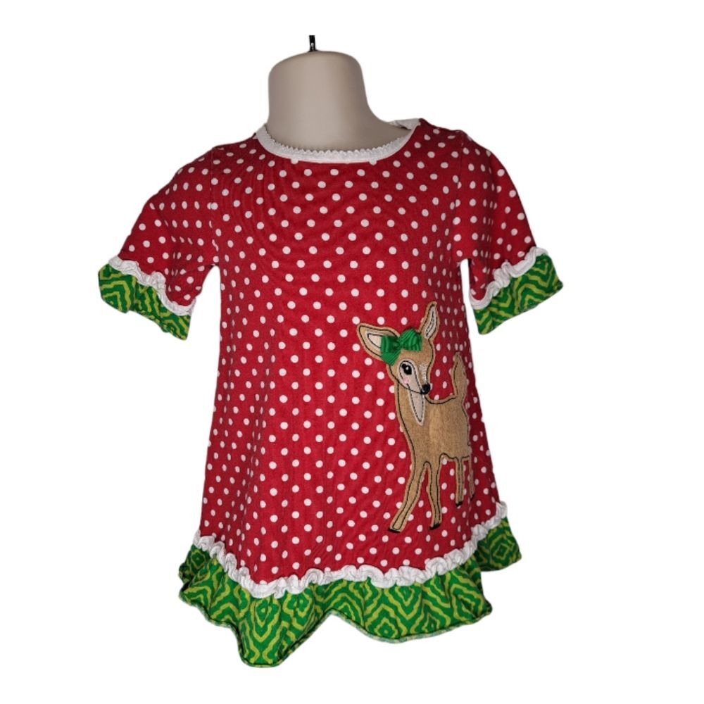 Nursery Rhyme Kids Dress #4123254 Holiday Size 12M Red, White, Green, & Reindeer